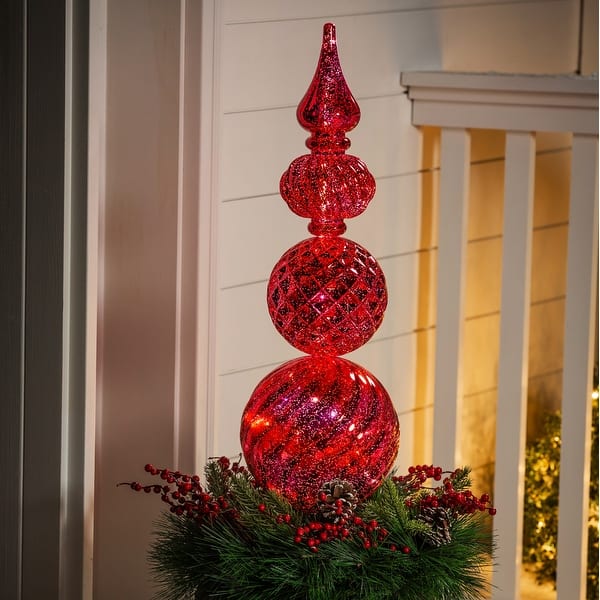 36"H Red Finial Shatterproof Battery Operated Twinkling White LED